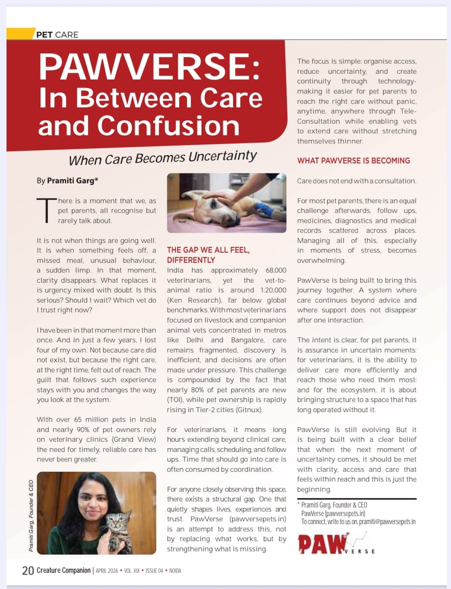 PawVerse featured in Creature Companion magazine, April 2026